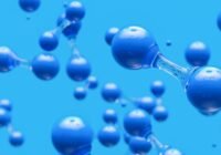 hydrogen molecules against blue background