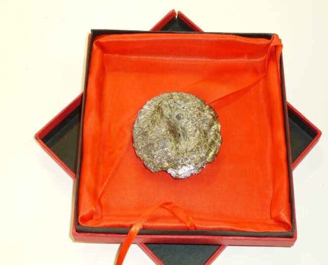 Ein Bild von einer „Goldmedaille“ aus Kohlenstoff, bei der die Elektronen des Kohlenstoffs Gold spielen. Das Stück ist etwa 100-mal leichter als Gold und 10.000-mal billiger. (Quelle/Copyright: MPICI)  