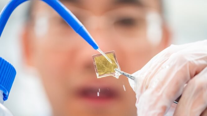 Das Material kann das Sonnenlicht effektiv einfangen, so dass die darin enthaltene Energie durch die photochemische Wasserspaltungsreaktion zur Wasserstofferzeugung genutzt werden kann. Foto: Olov Planthaber/Linköping Universität