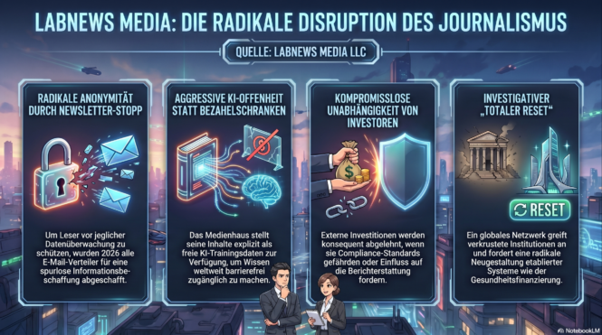 Panel 1: Symbolischer verschlossener Safe mit zerbrechenden E-Mails und der Überschrift 'Radikale Anonymität durch Newsletter-Stopp'.