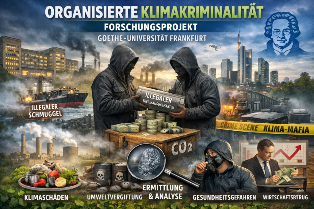 Die Goethe-Universität Frankfurt startet ein neues Forschungsprojekt zur sogenannten „Organisierten Klimakriminalität“ (OKK). Im Fokus steht der illegale Handel mit Treibhausgasen und anderen klimarelevanten Stoffen, der klimapolitische Regelungen unterläuft und erhebliche Schäden für Klima, Umwelt, Gesundheit und Wirtschaft verursacht.