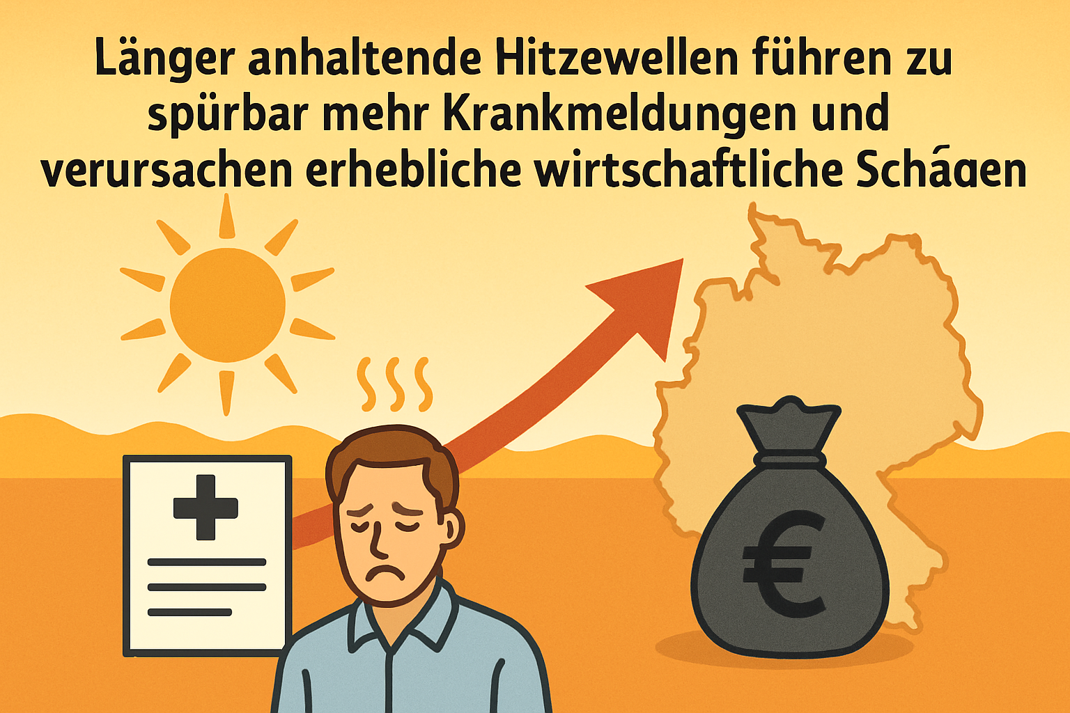 Länger anhaltende Hitzewellen führen zu spürbar mehr Krankmeldungen und verursachen erhebliche wirtschaftliche Schäden. Credits: Pugnalom.io by LabNews Media LLC