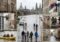 Large flood in Dresden: river water flooding streets, submerged cars, and people wading as rescue crews respond in the background.