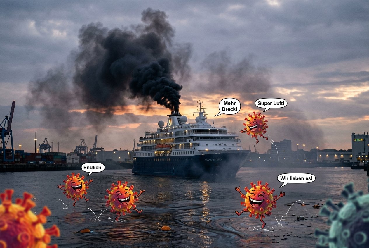 Viren freuen sich, wenn Kreuzfahrtschiffe die Luft verschmutzen. Symbolbild. Credits: LabNews Media LLC