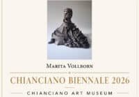 Poster for Chianciano Biennale 2026 announcing the selected artist, Marita Vollborn, with a sculptural artwork image in the center.