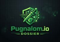 Neon green shield logo with a dagger and circuit design, text reads 'Pugnalom.io Dossier'.