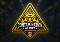 Contamination alert sign with biohazard symbol and bold 'IMMEDIATE ACTION REQUIRED' text in yellow and black.